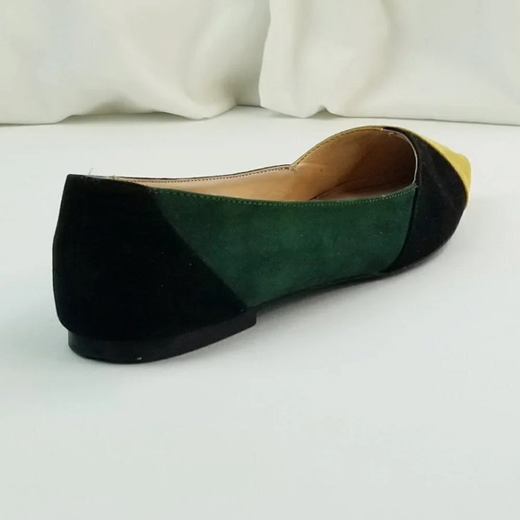 Zara Trafaluc Sz 37 (US 7-7.5) Dijon Yellow Black Green Suede Pointed Toe Flats - Picture 3 of 12